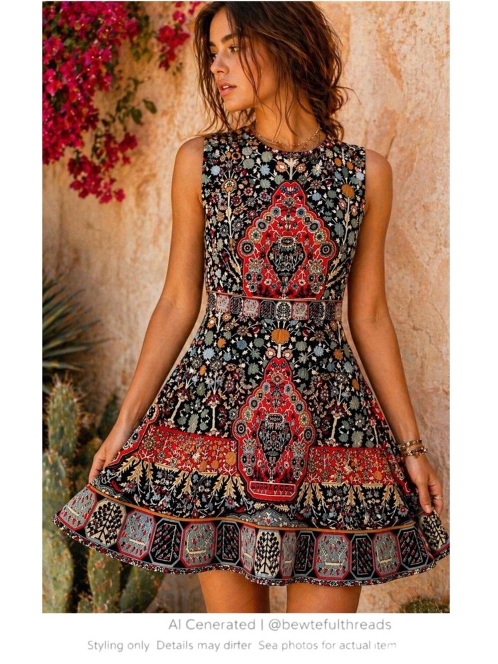Boho Embellished Skater Dress Jewel Beaded Festival Mini Fit Flare